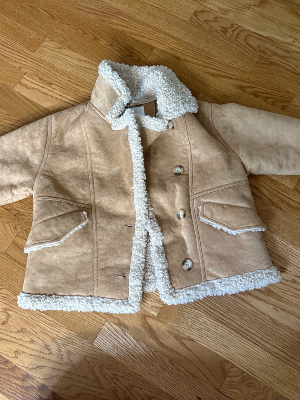 Zara Girls Beige Shearling Lined Suede Jacket